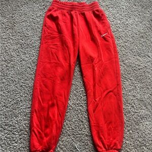 Nike Kids Red Fleece Joggers with Swoosh
